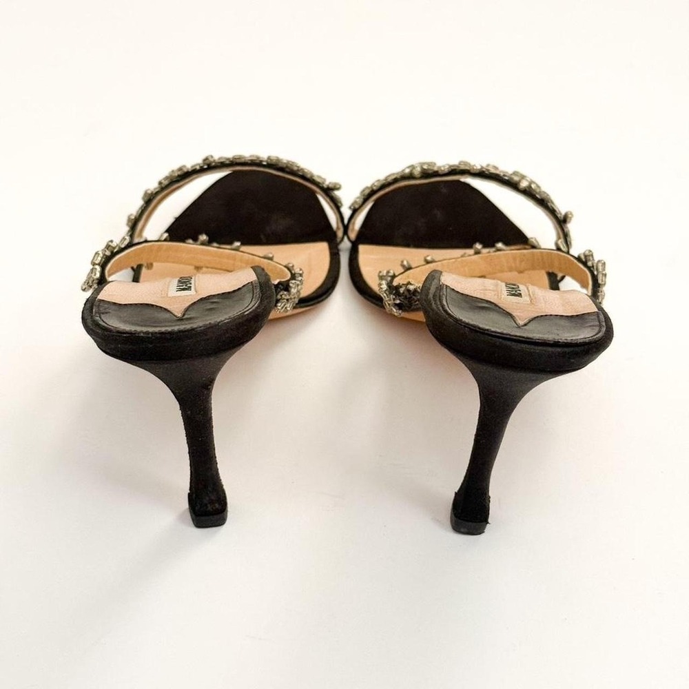 Manolo Blahnik crystal embellished black satin heels sandals IT 37 US 7 vintage - Picture 7 of 8